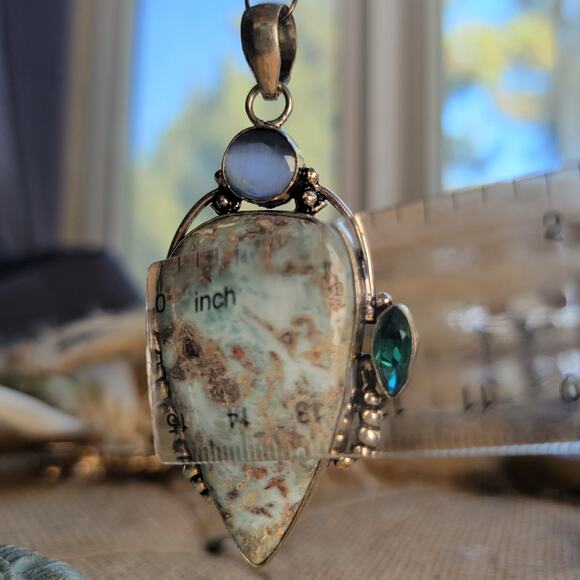 Larimar Blue Topaz Pendant Sterling Silver, Handmade Ocean-Inspired Jewelry - Picture 5 of 10